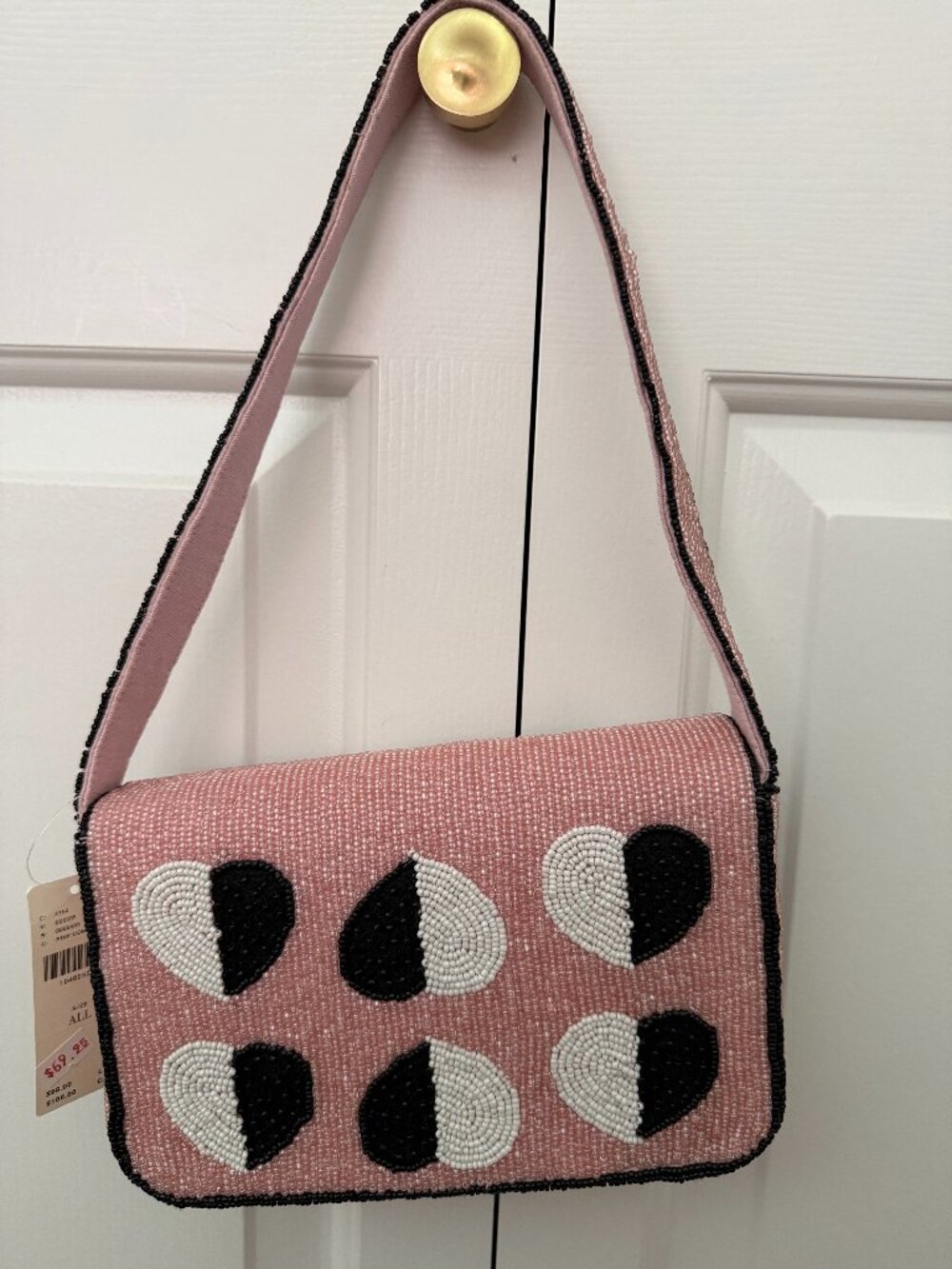 Pink Beaded Heart Crossbody Bag - Designer-Inspired